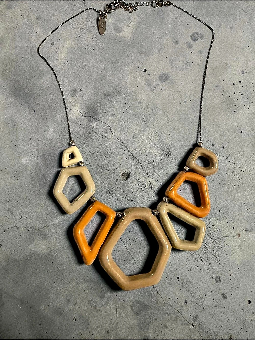 Geometric Pendant Necklace in Brown & Orange Like New